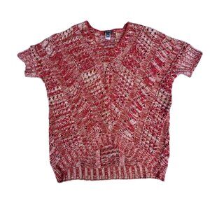 New Directions Open Knit Vneck Tunic Sweater Medium Burgundy Cream